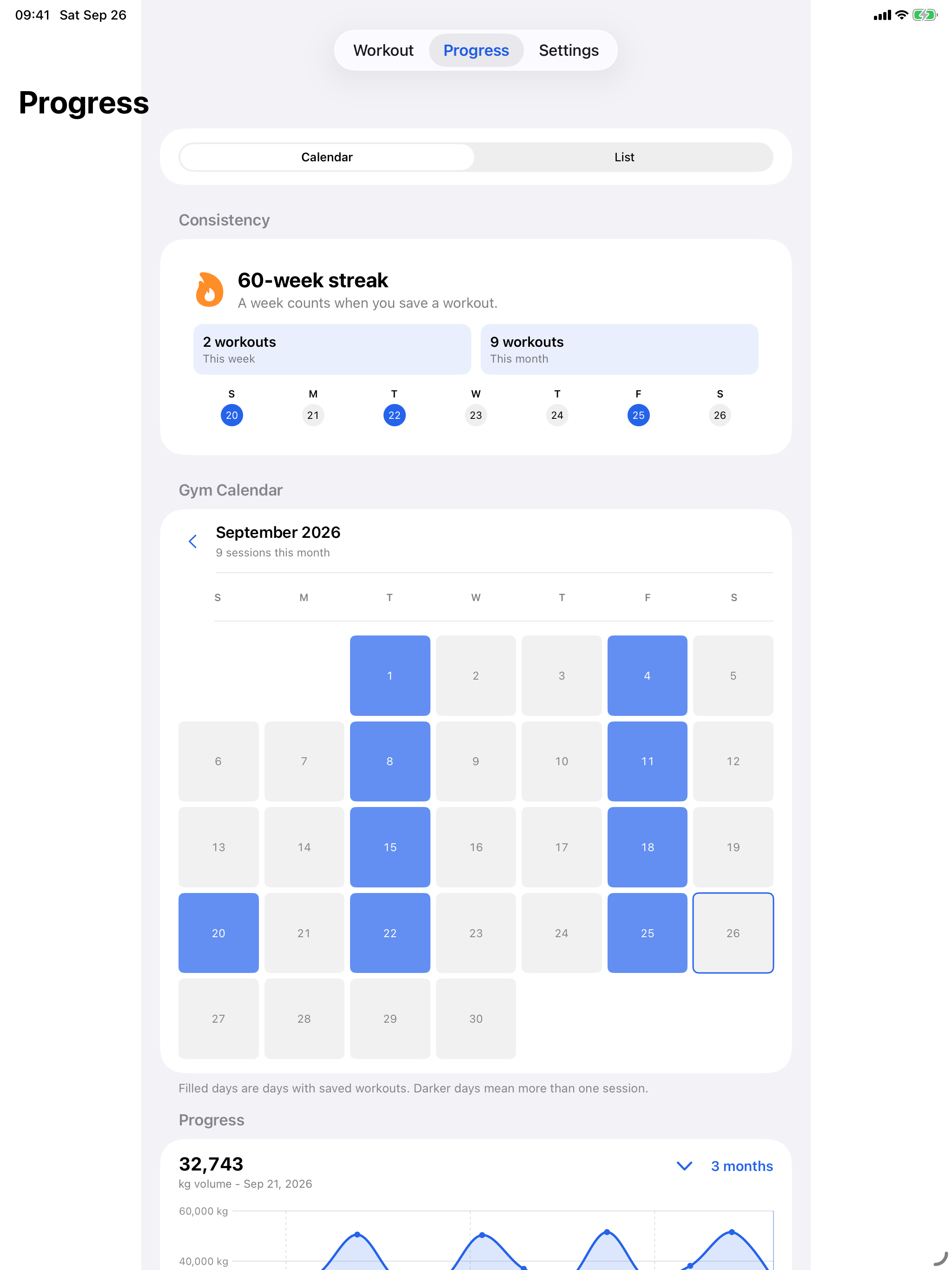 SetWise calendar and progress on iPad in Light mode